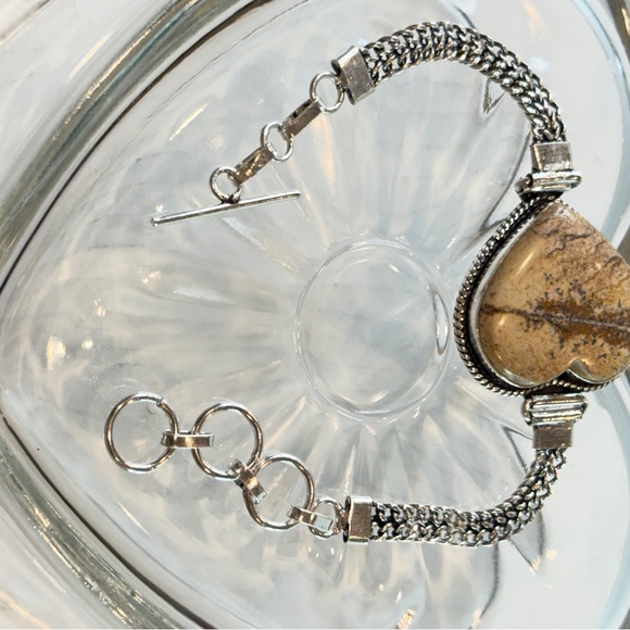 🆕 Picture Jasper Heart Bracelet in 925 Sterling Silver – Artisan Chain Design - Picture 2 of 16